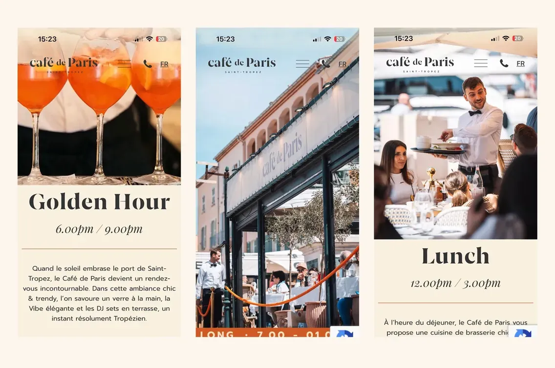 café de paris, pages du site