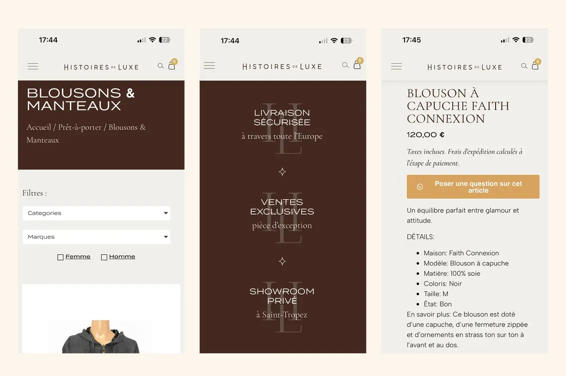 histoires de luxe, pages du site