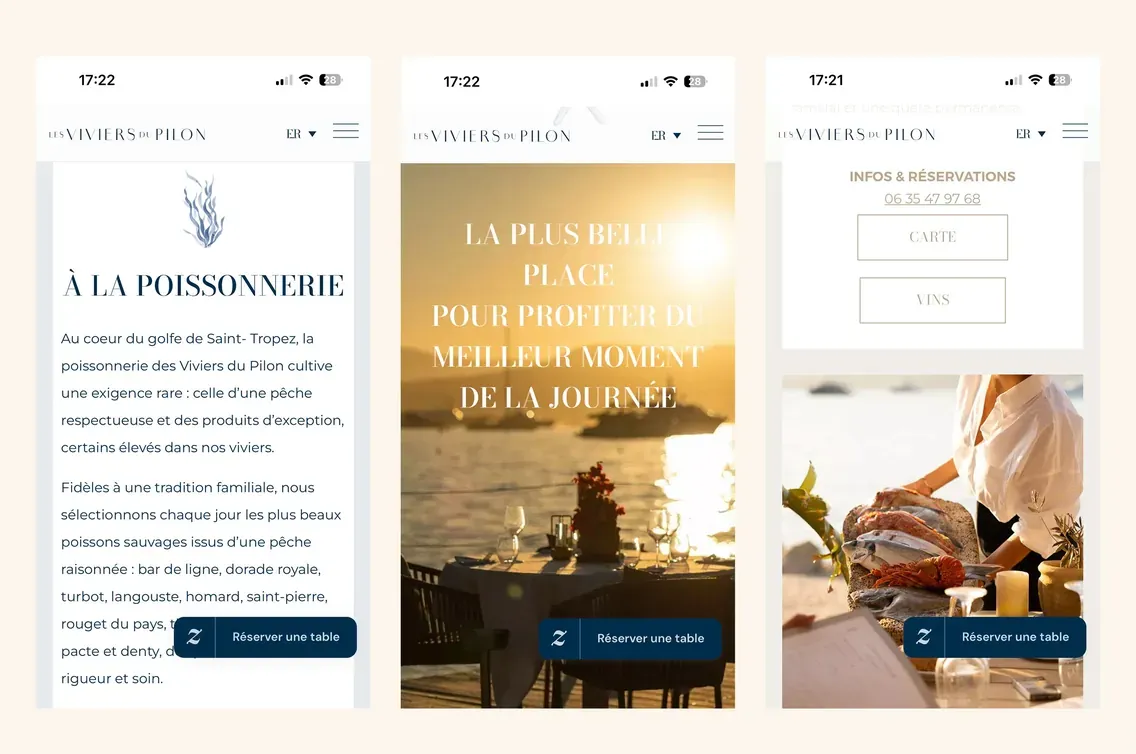les viviers du pilon, pages du site